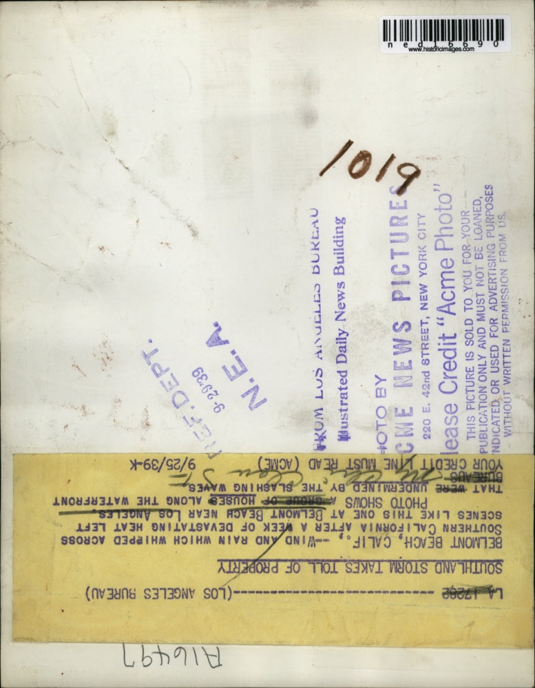 1939 Media Photo Belmont CA Weather damage