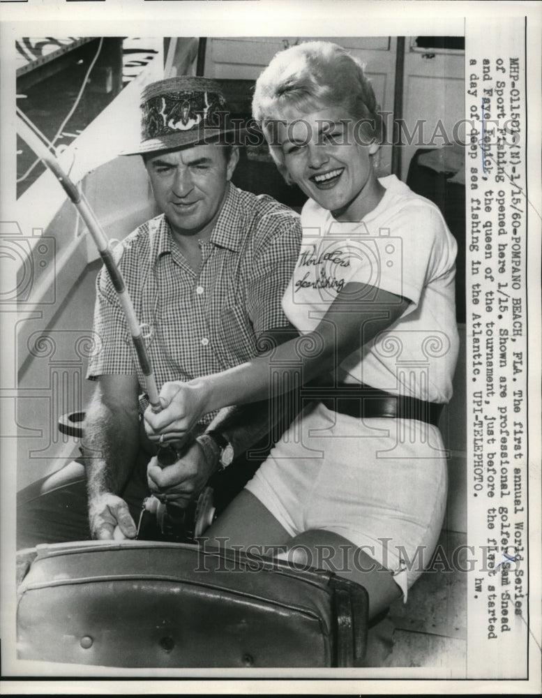 Load image into Gallery viewer, 1960 Press Photo Sam Snead And Faye Penick At World Series Of Sport Fishing
