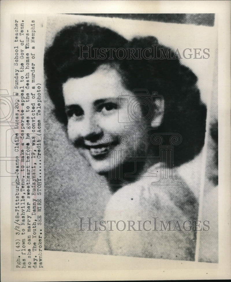 Load image into Gallery viewer, 1948 Press Photo Pittsburgh Jeanne Claire flies to Nashville to make appeal
