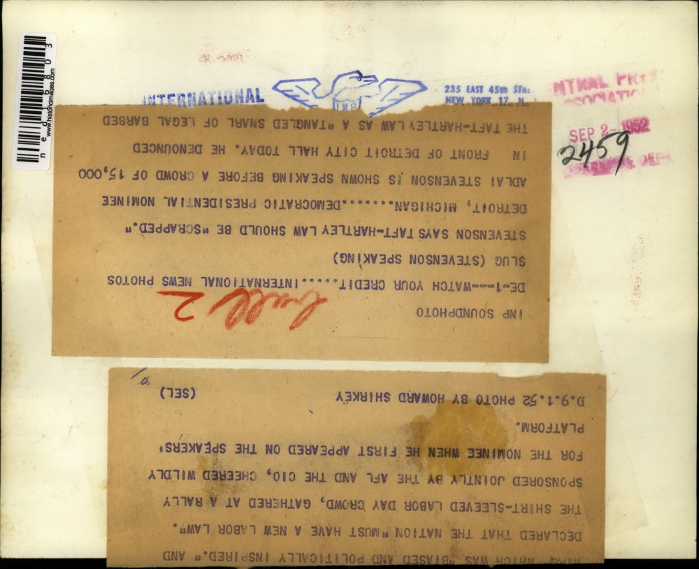 1952 Press Photo Democratic presidential nominee Adlai Stevenson shown speaking