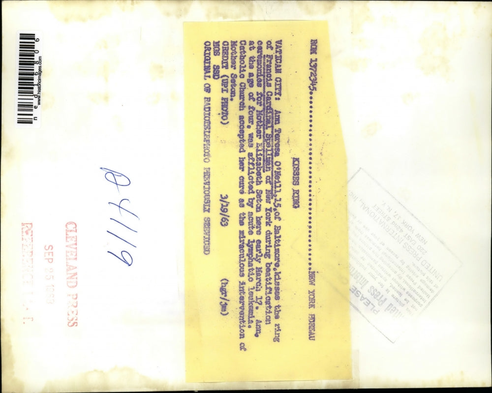 1963 Press Photo Vatican City Ann T O'Neill & Francis Cardinal Spellman of NY