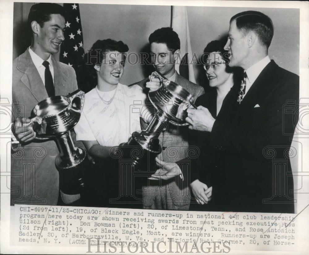 1949 Press Photo Chicago 4-H winners D Bowman, R Antionich, J Sadler, M Stermer
