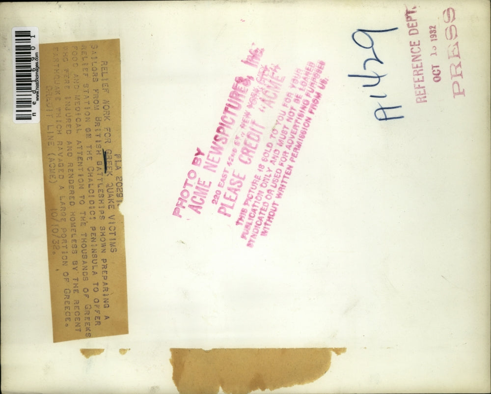 1932 Press Photo Relief work for Greek quake victims arrives from British