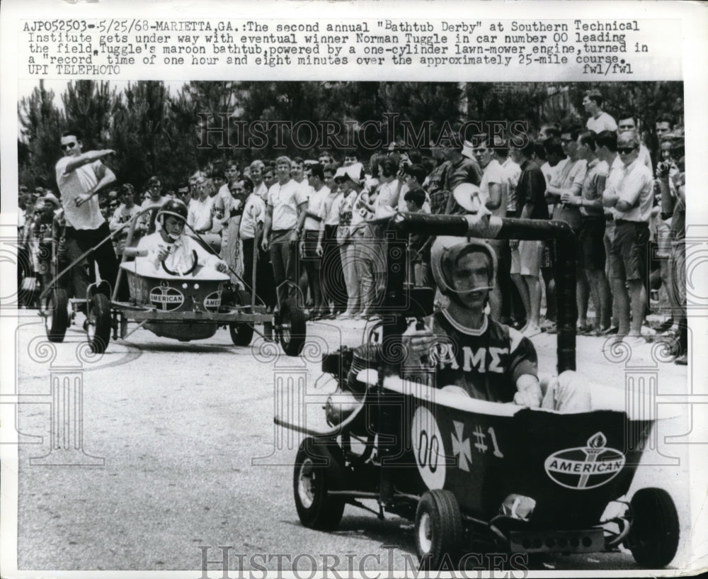 1968 Press Photo Marietta Ga Bathtub derby race won by Norman Tuggle
