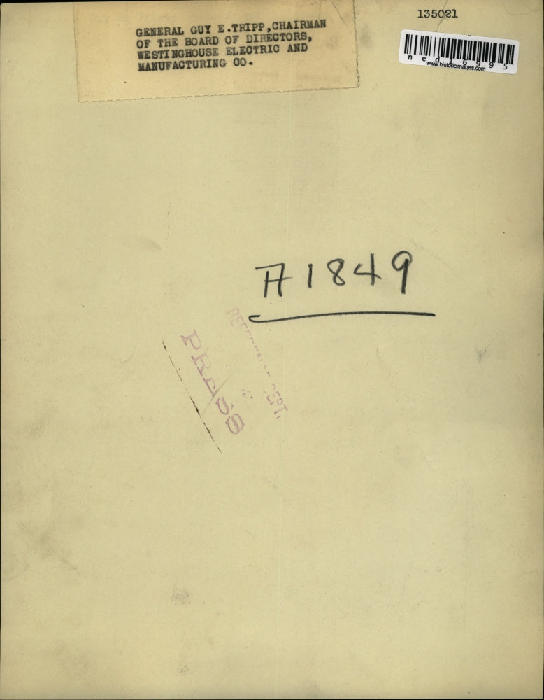 Press Photo General Guy E Tripp chairman Westinghouse Electric Mfg