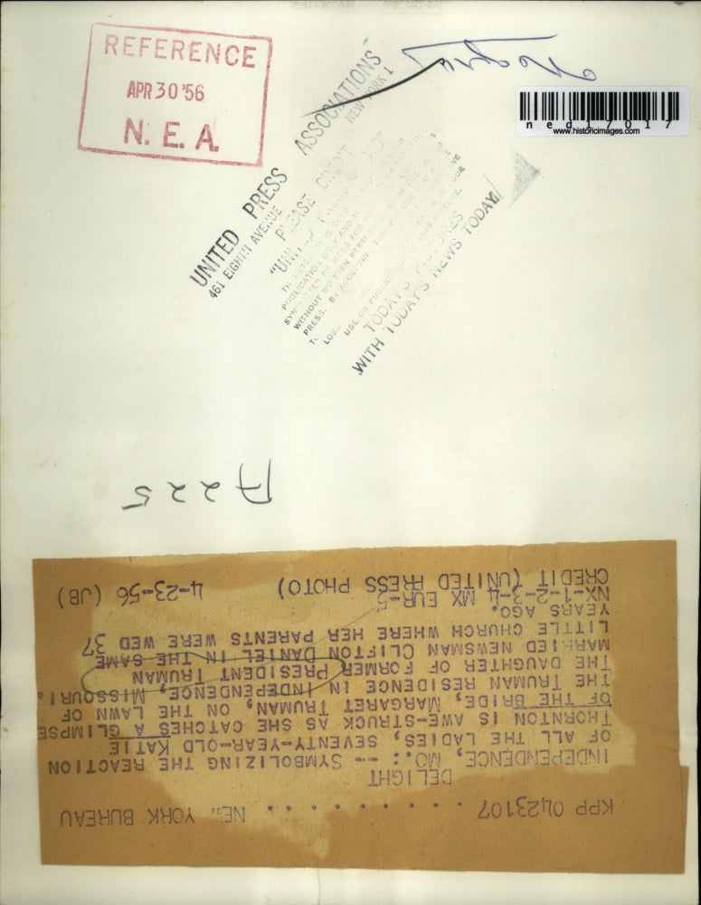 1956 Press Photo Independence Mo Katie Thornton sees daughter of Pres Truman