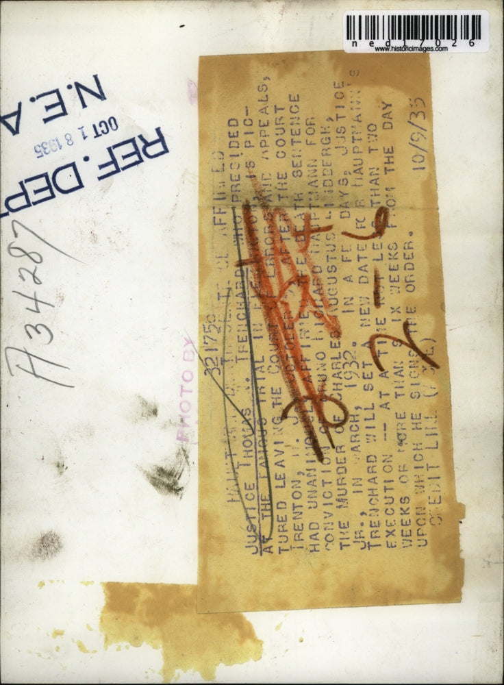 1935 Press Photo Justice Thomas W Trenchard at Trenton NJ