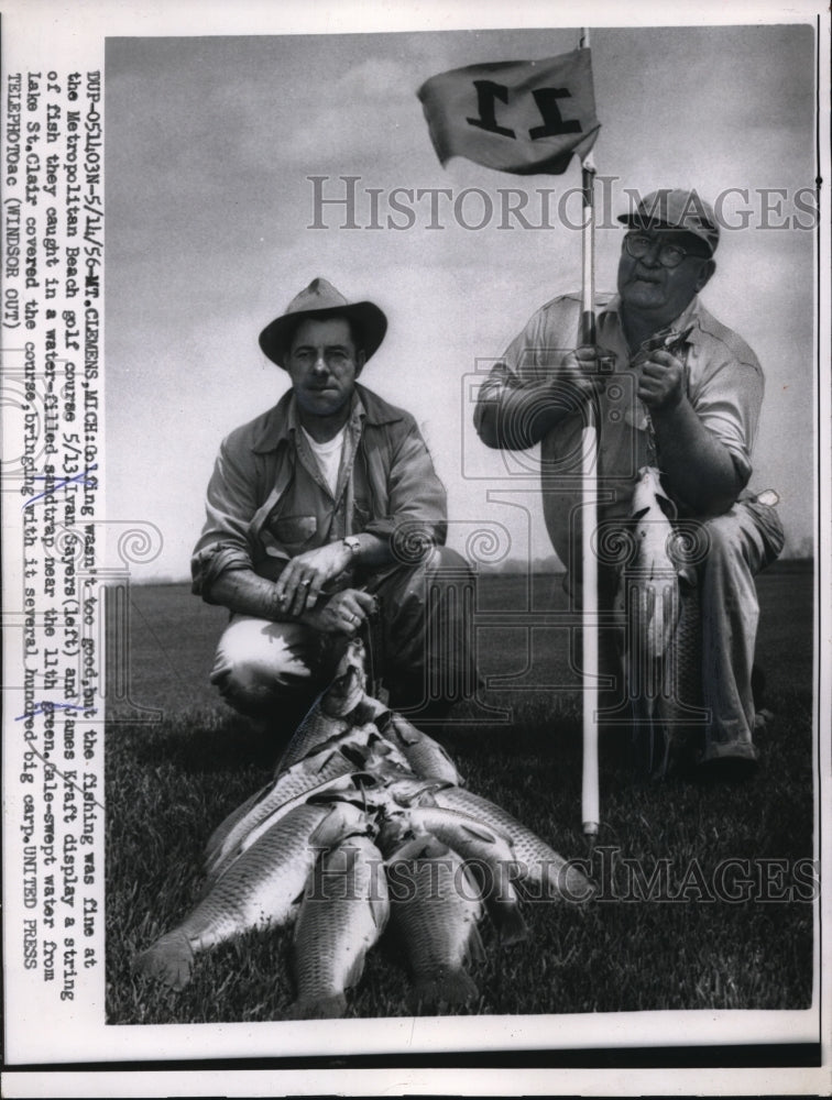 Load image into Gallery viewer, 1956 Press Photo Mt Clemens Mich Ivan Sayers, James Craft &amp; fish caught
