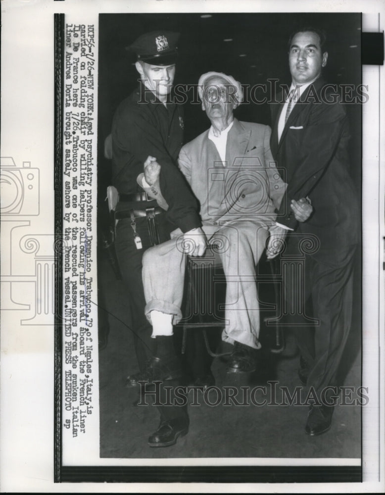 Load image into Gallery viewer, 1956 Press Photo NYC Prof Domenico Trabucco of Italy arrives on Ile de France
