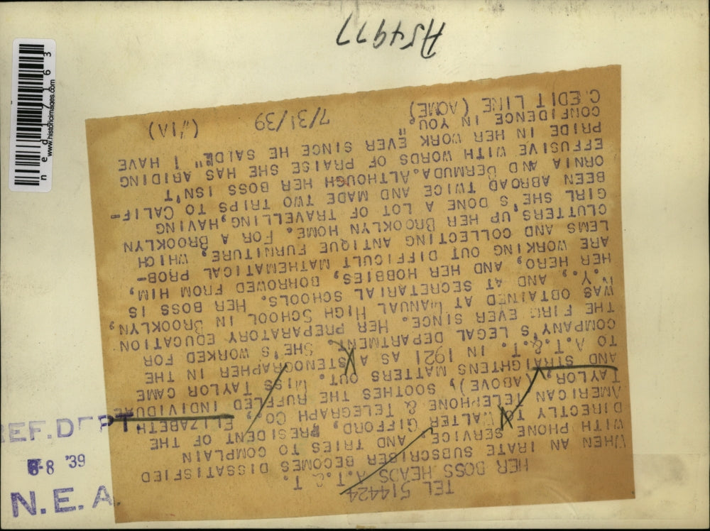 1939 Press Photo Elizabeth Taylor of American T& T Company