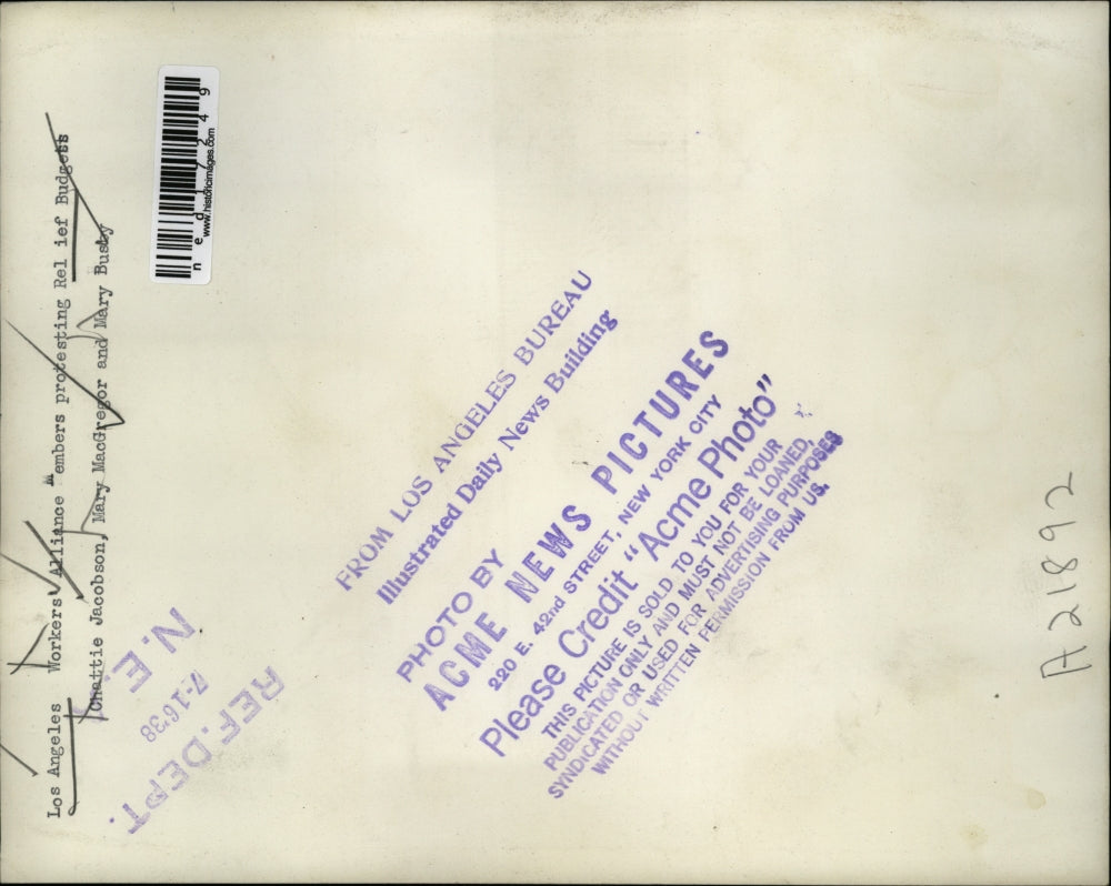 1938 Press Photo Workers Alliance Members' C. Jacobson, M. McGregor & M. Busby