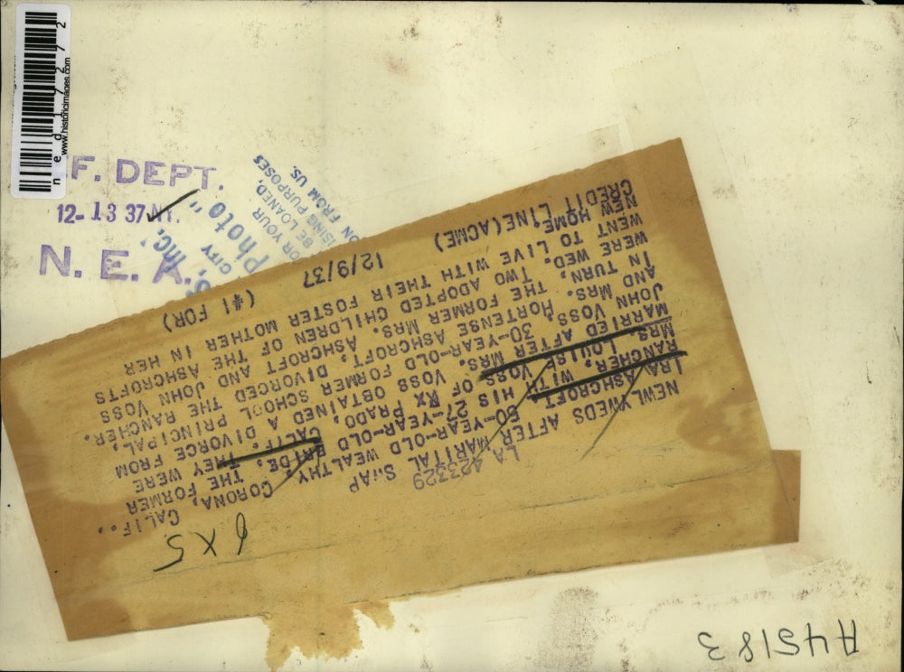 1937 Press Photo Ira Ashcroft with his bride Ruth Voss married after Mrs Voss