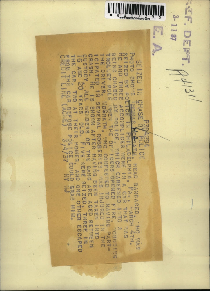 1937 Press Photo Thomas McGrath Confessed To Several Robberies - ned17299