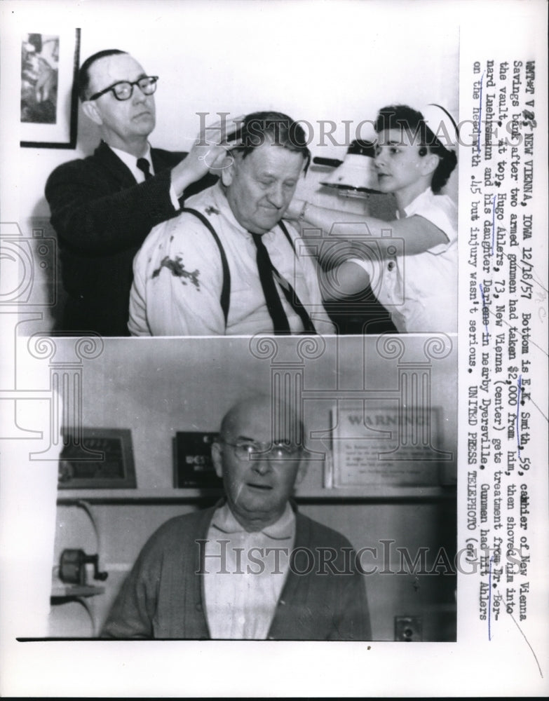 Load image into Gallery viewer, 1957 Press Photo Hugo Ahlers Gets Treatment For Head Injury
