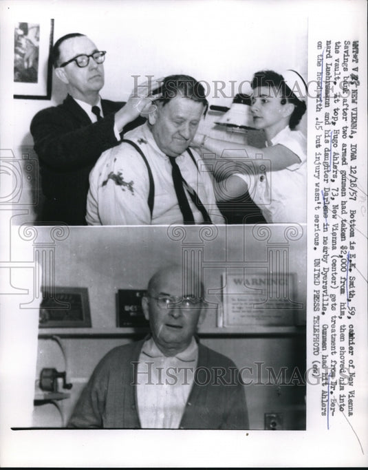 1957 Press Photo Hugo Ahlers Gets Treatment For Head Injury