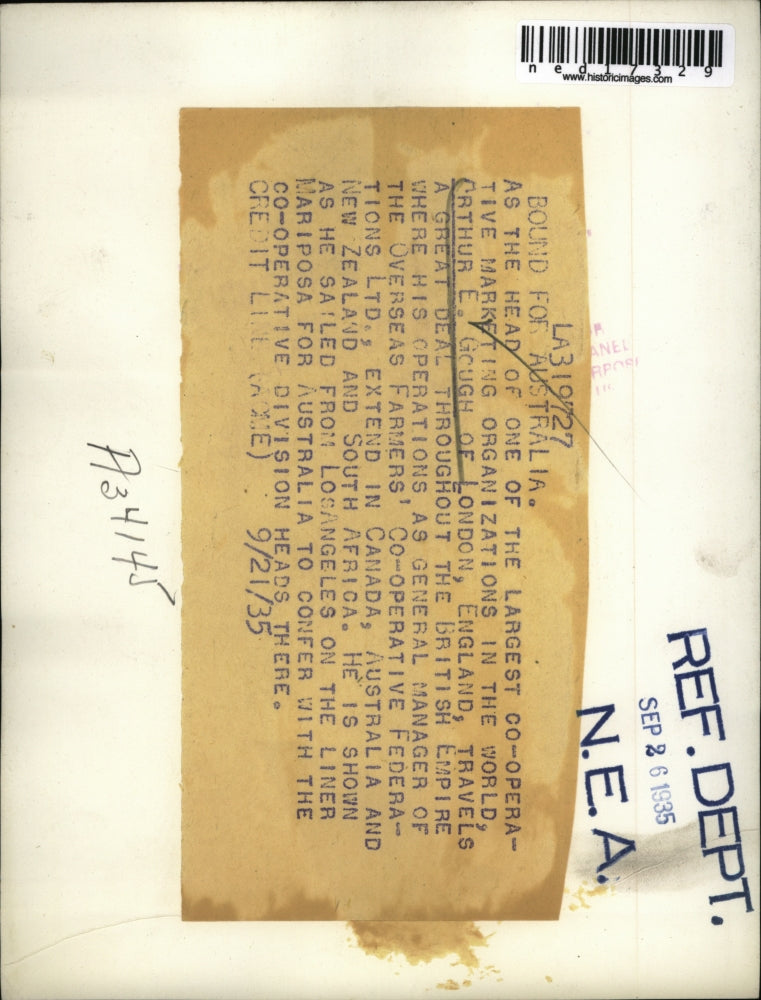 1935 Press Photo Arthur E. Gough Sailing From Los Angeles To Australia