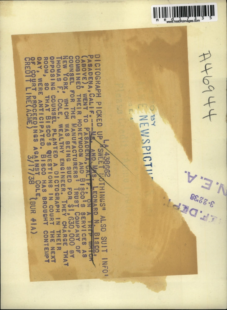 1938 Press Photo Mr. And Mrs. Leonard N. Bisco Combine Honeymoon And Trial