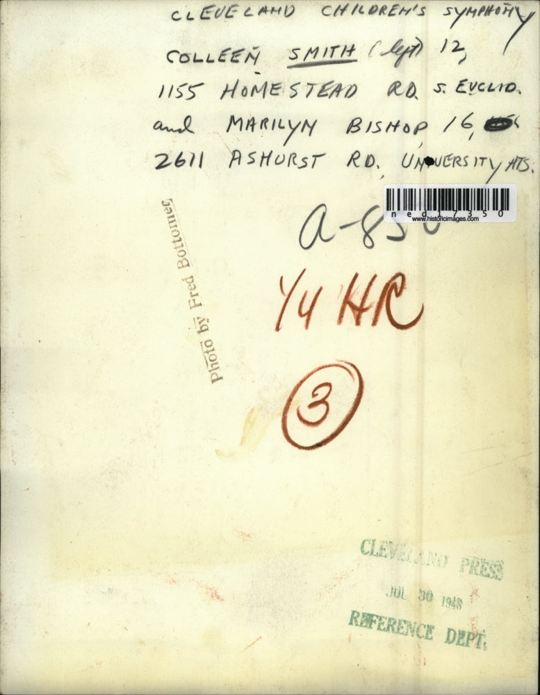 1948 Press Photo Colleen Smith And Marilyn Bishop In The Children's Symphony