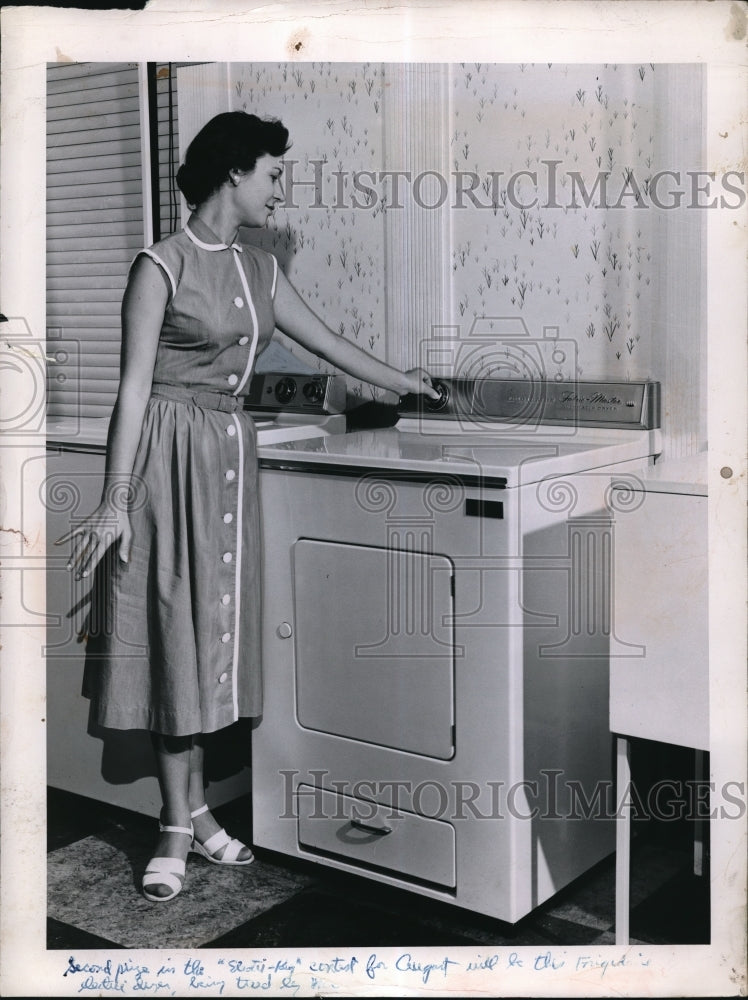 Load image into Gallery viewer, 1957 Press Photo Mrs. Elise Miller Second Place Winner Of Clothes Dryer
