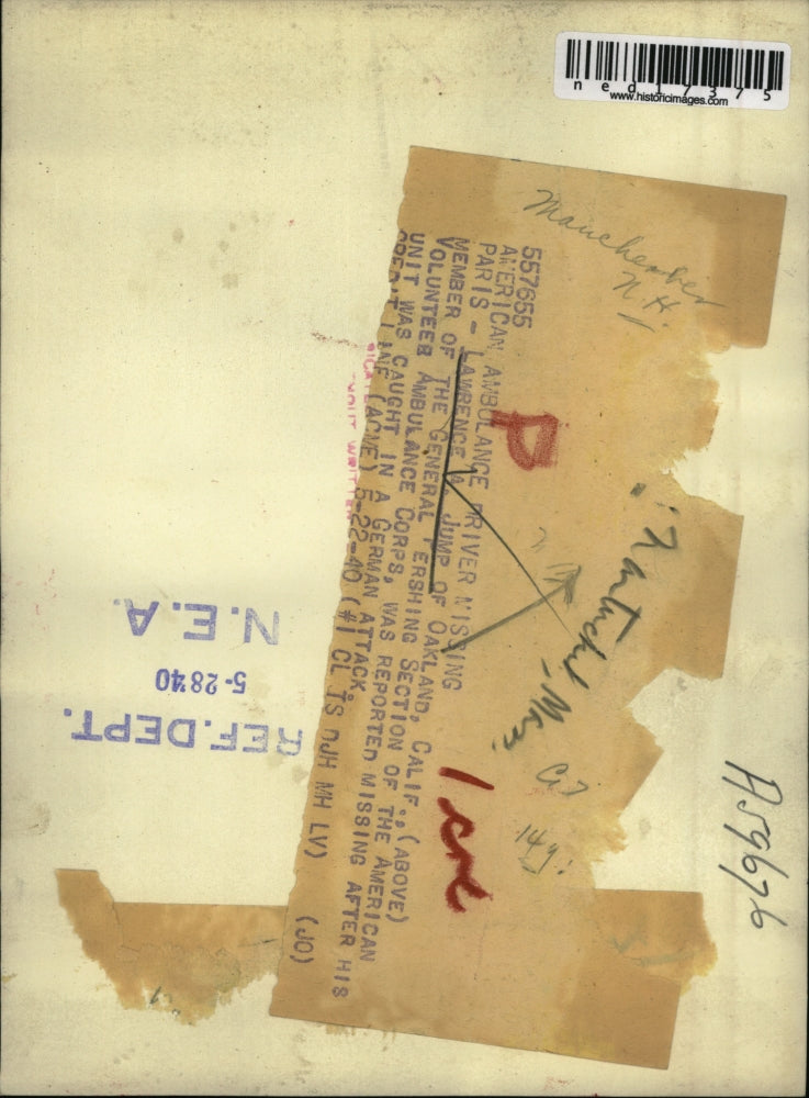 Load image into Gallery viewer, 1940 Press Photo Lawrence A. Jump Reported Missing After German Attack

