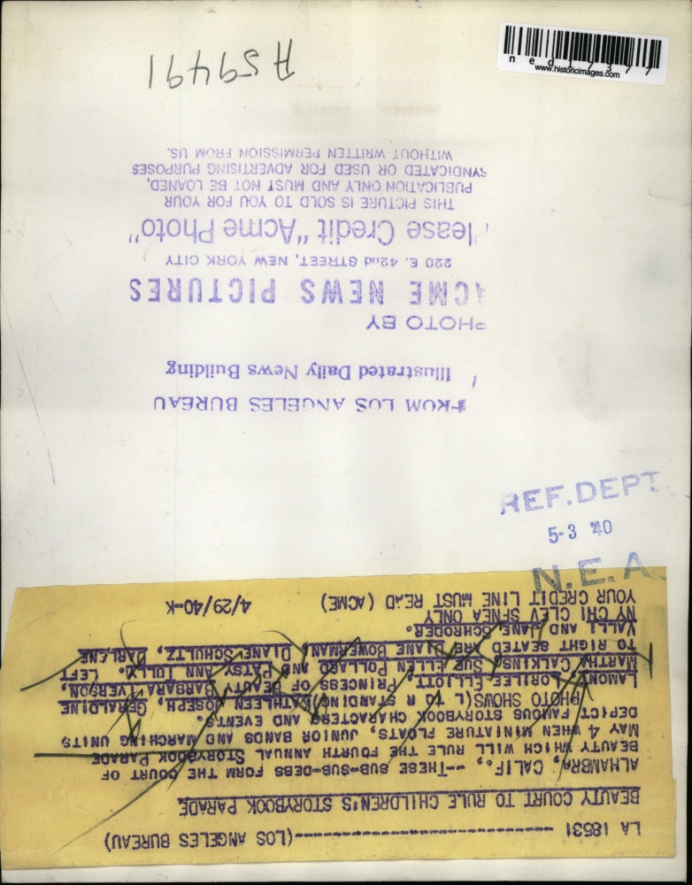 1940 Press Photo Los Angeles, Young Girls Perform In Storybrook Parade