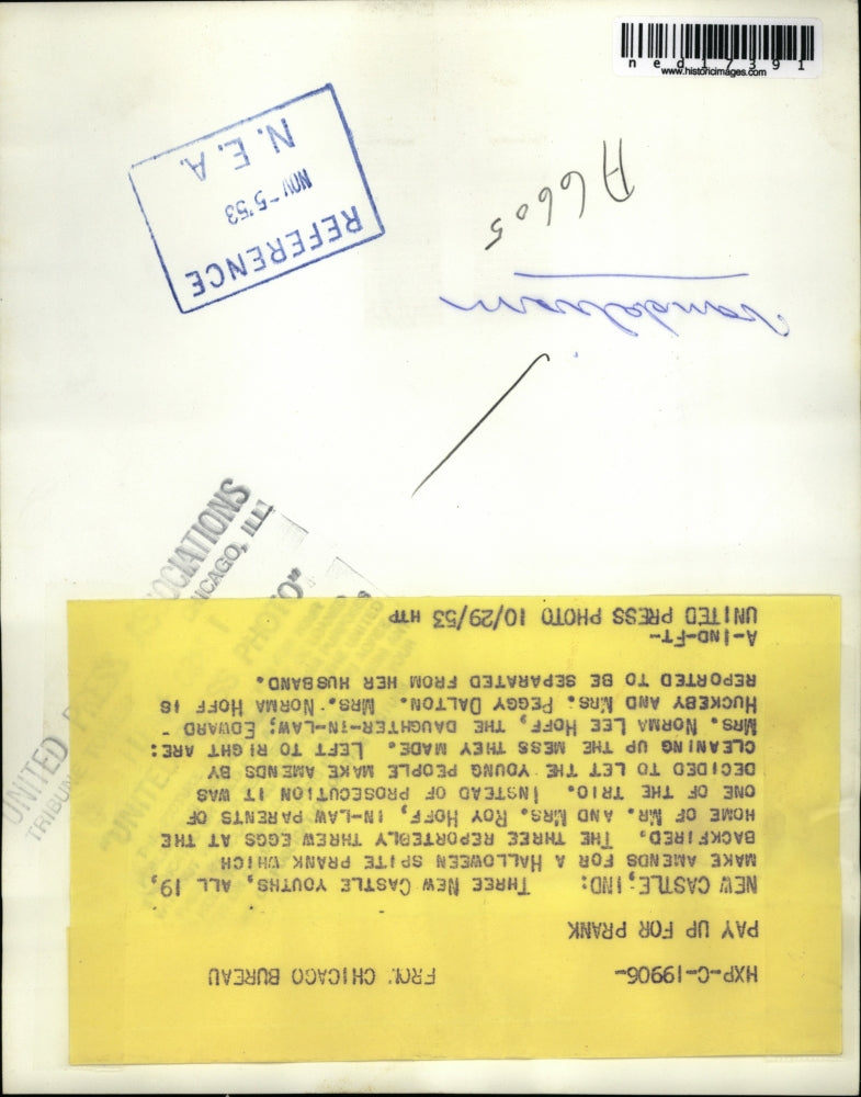 1953 Press Photo Holloween prank backfired