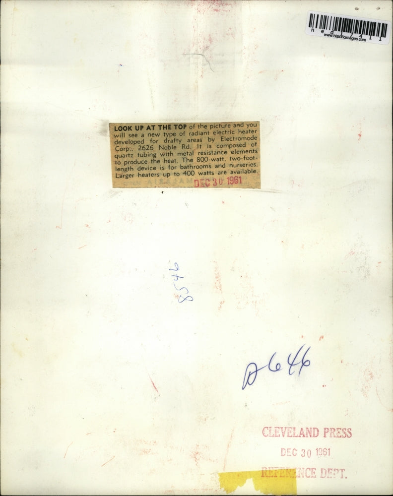 1961 Press Photo Electric Heater developed by Electromode Corp.