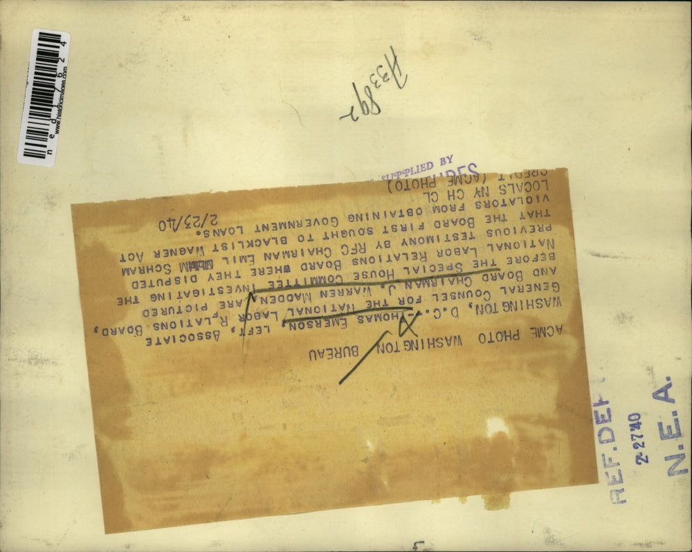 1940 Press Photo Wash DC Thomas Emerson NL Relations board, chairman JW Madden