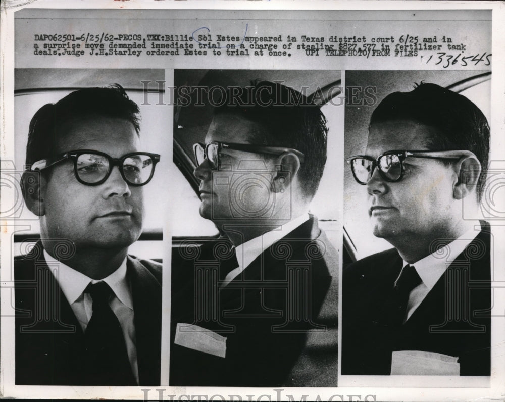 1962 Press Photo Pecos Texas Billie Sol Estes at theft trial - ned17626