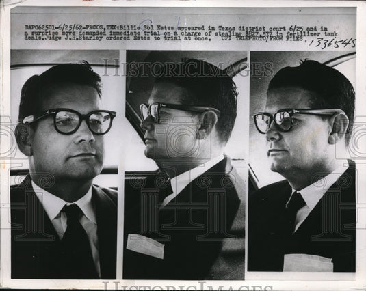 1962 Press Photo Pecos Texas Billie Sol Estes at theft trial - ned17626