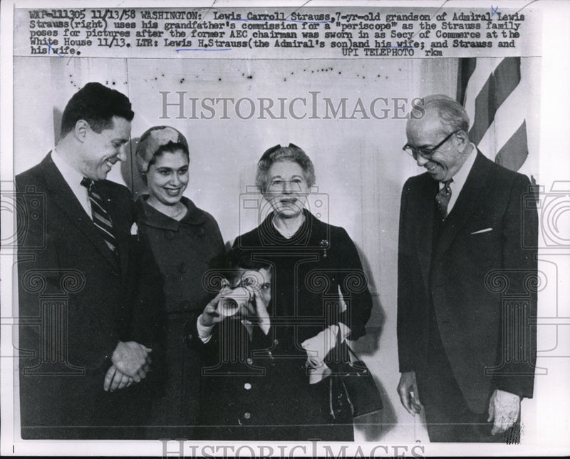 Load image into Gallery viewer, 1958 Press Photo Wash DC LC Strauss, Adm Lewis Strauss sworn in as Commerce Sec
