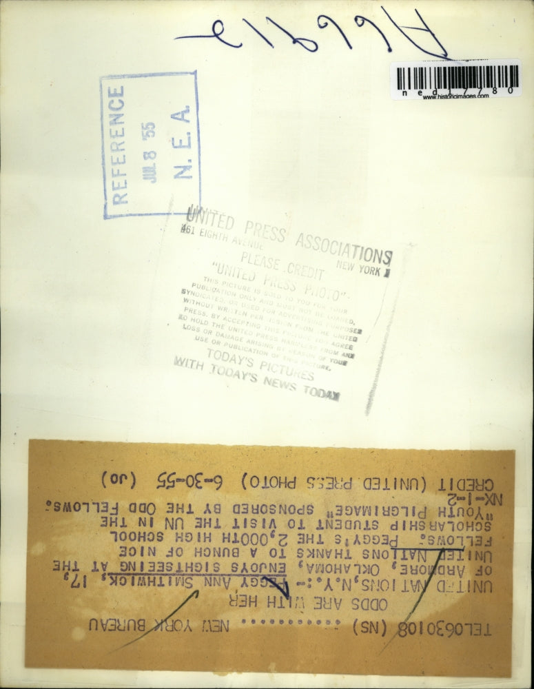 1955 Press Photo United Nations New York Peggy Ann Smithwick Ardmore Oklahoma