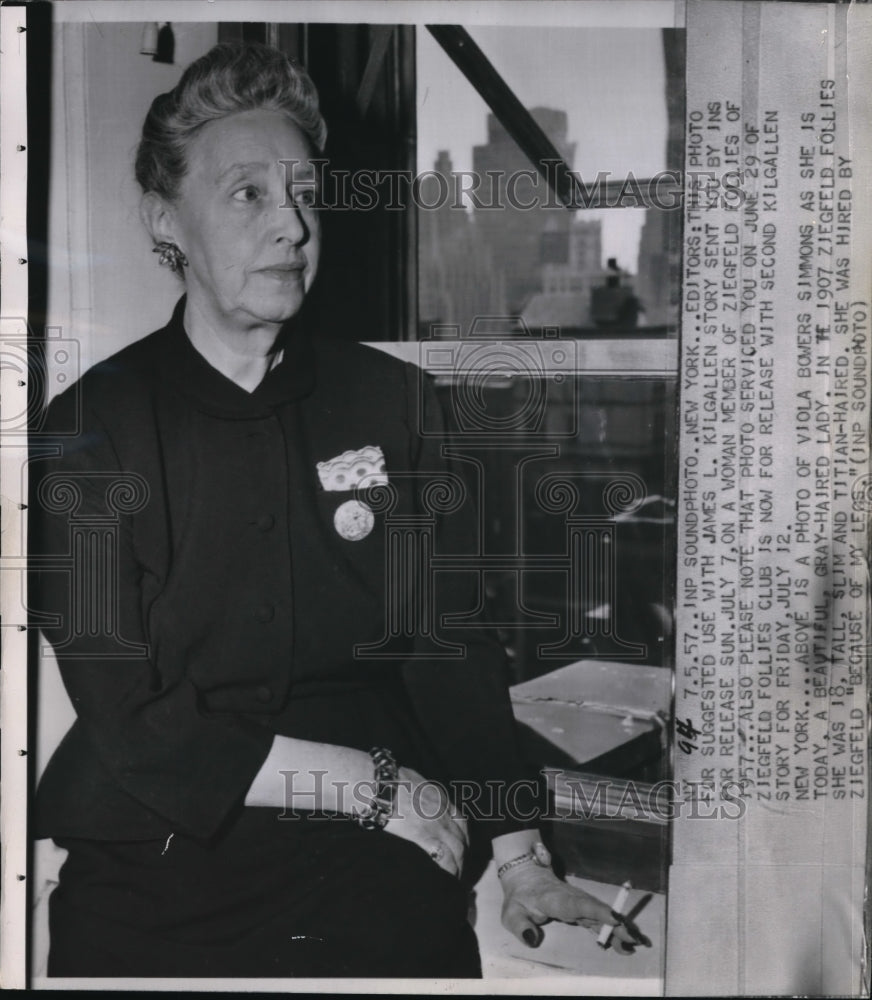 1957 Press Photo NYC Viola Bowers Simmons in 1907 was Ziegfeld Follies girl