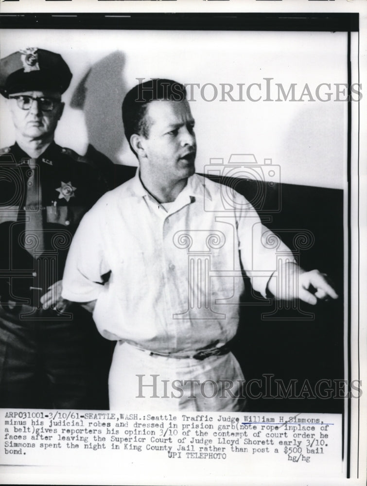 1961 Press Photo Seattle Wash Judge William Simmons on contempt charges