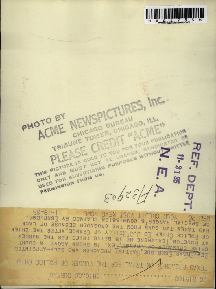 1935 Press Photo Rev Edgar Eskridge in Houston Tex court for murder