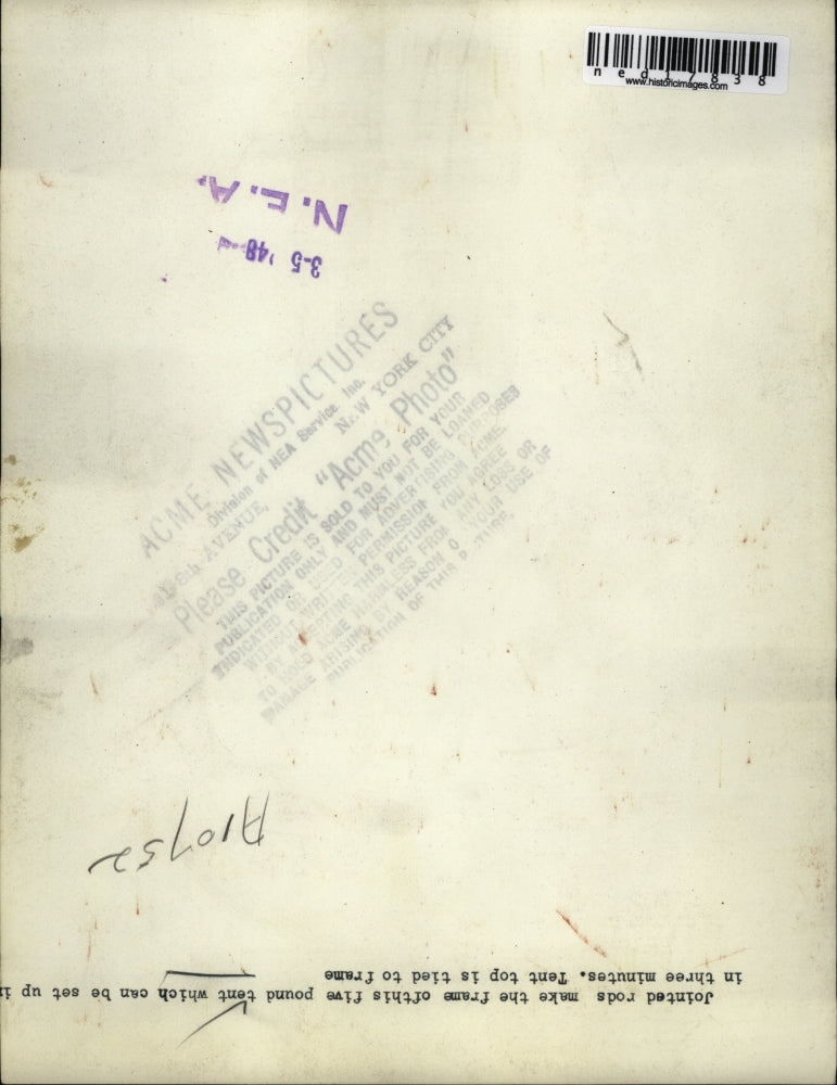 1948 Press Photo Jointed rods for a pup tent to be set up in 3 minutes