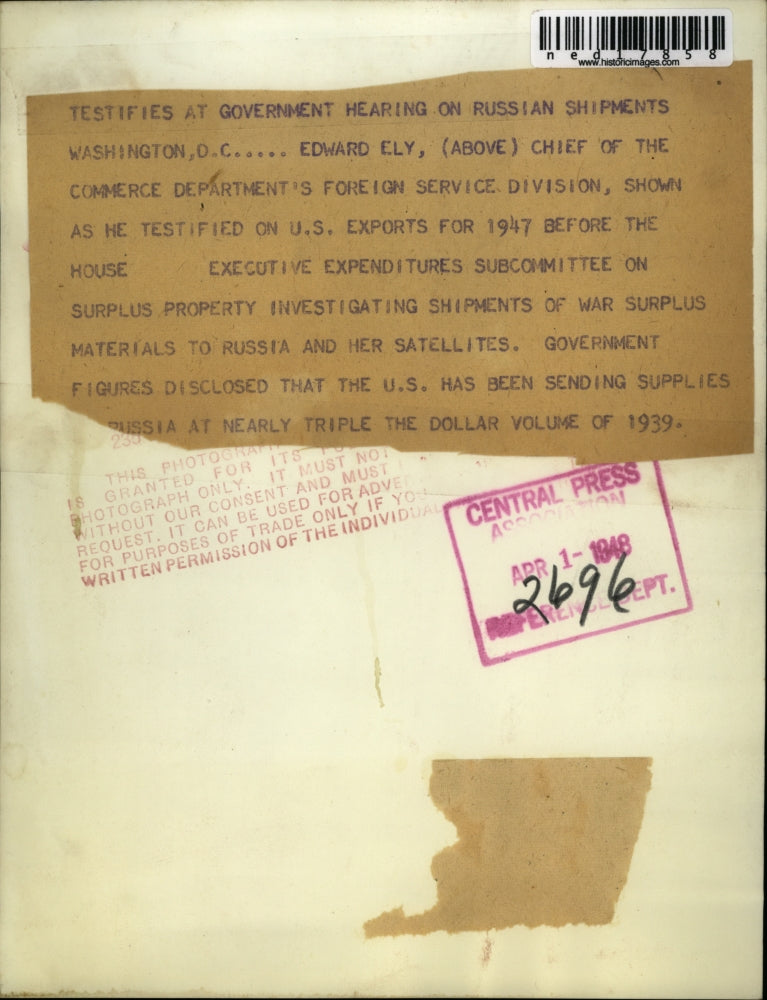 1948 Press Photo Wash DC Edward Ely chief of Commerce Dept Foreign Service