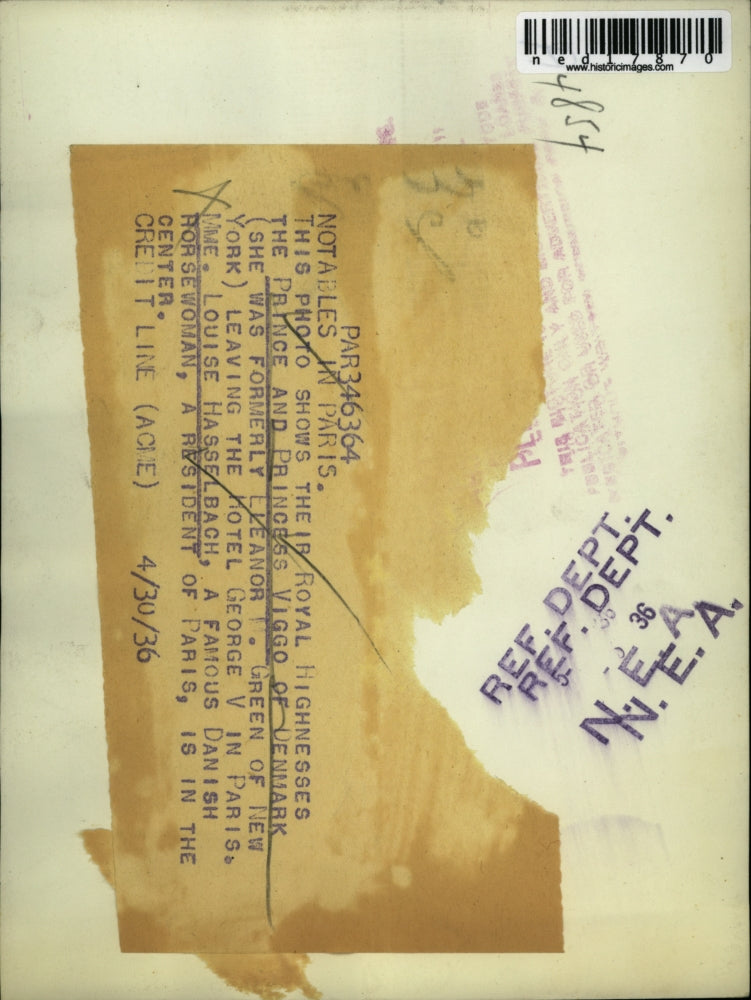 1936 Press Photo Prince & Princess Viggo of Denmark leaving Hotel St George in