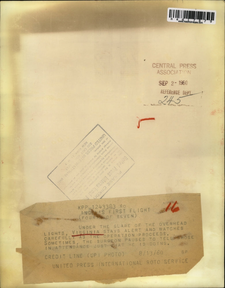 1960 Press Photo Virginia watches as doctors operate