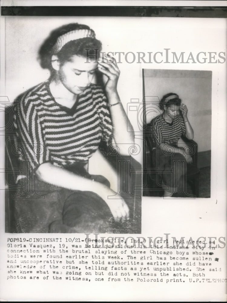 Load image into Gallery viewer, 1955 Press Photo Cinncinati Ohio Gloria Vasquez questiond in a murder case
