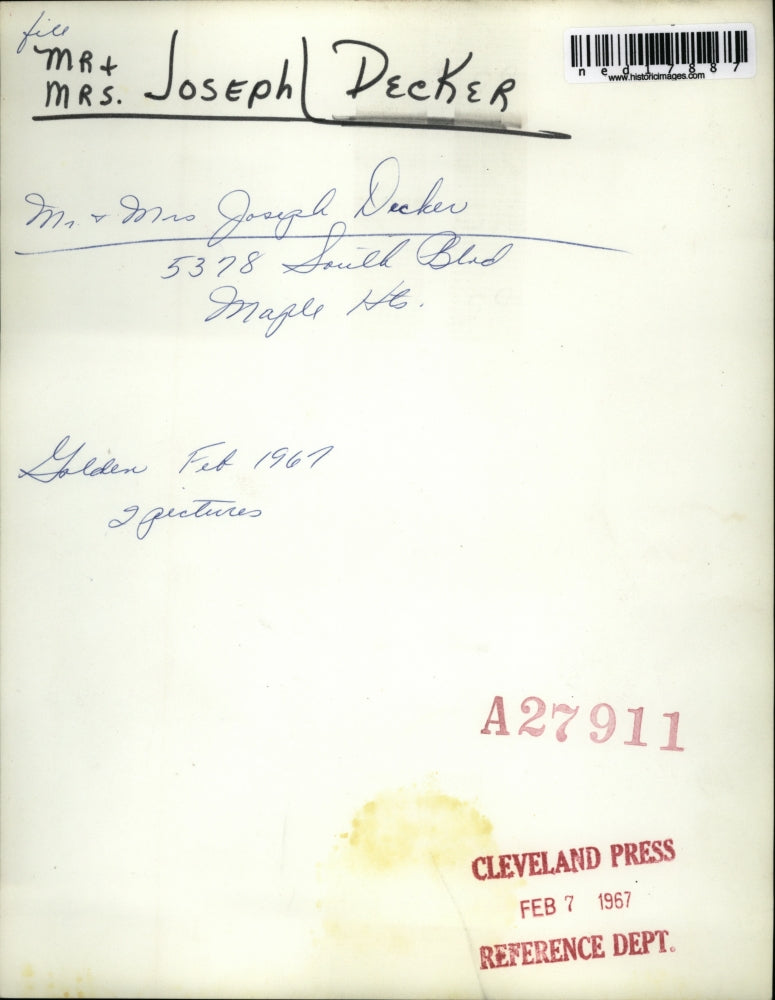 1967 Press Photo Mr & Mrs Joseph Decker Golden anniversary in Cleveland Ohio