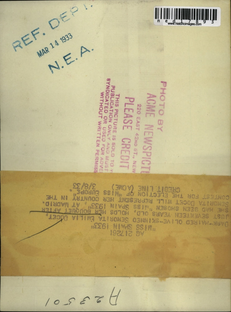 1933 Press Photo Emilia Doget named Miss Spain 1933