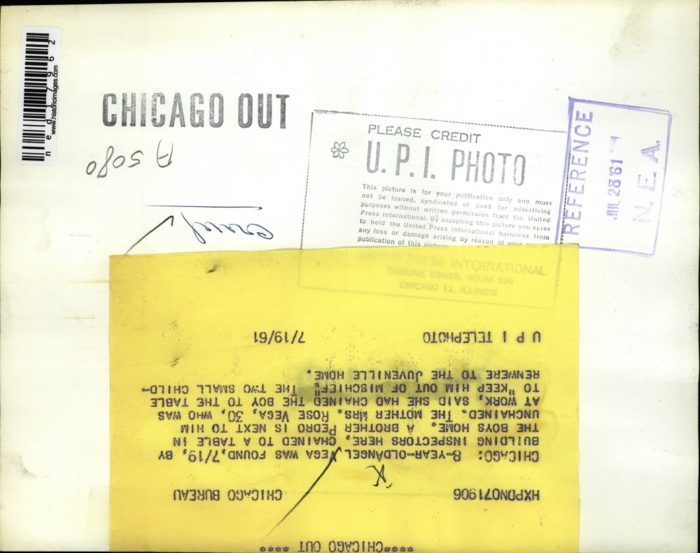 1961 Press Photo Angel Vega Was Found Chained To Table Next To Brother