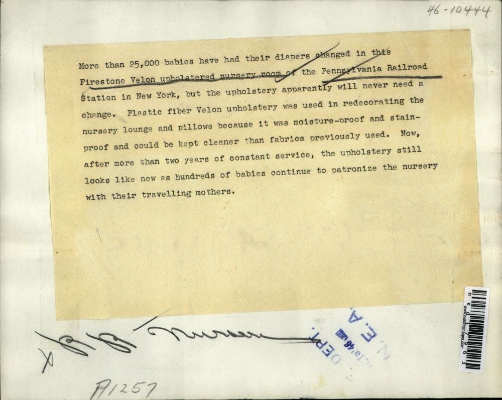 1946 Press Photo Firestone Velon Upholstered Never Needs Changing