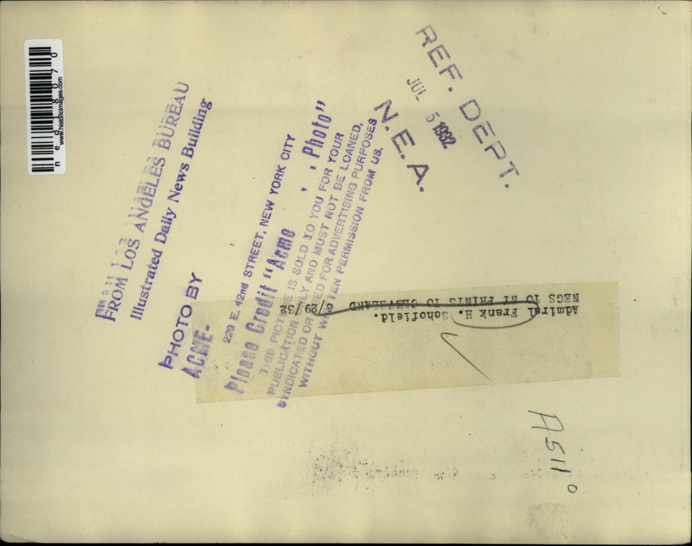 1932 Press Photo Admiral Frank H. Schofield