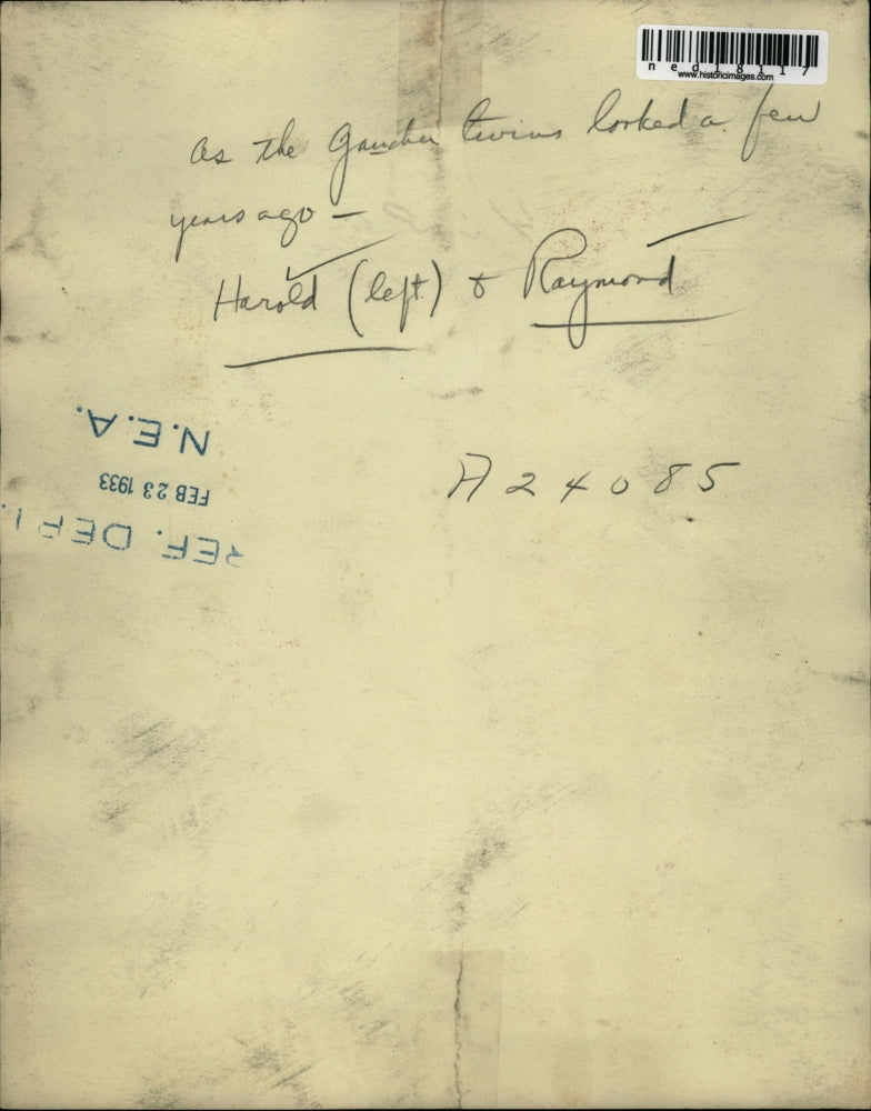 1933 Press Photo Harold & Raymond Gancha twins a few years ago