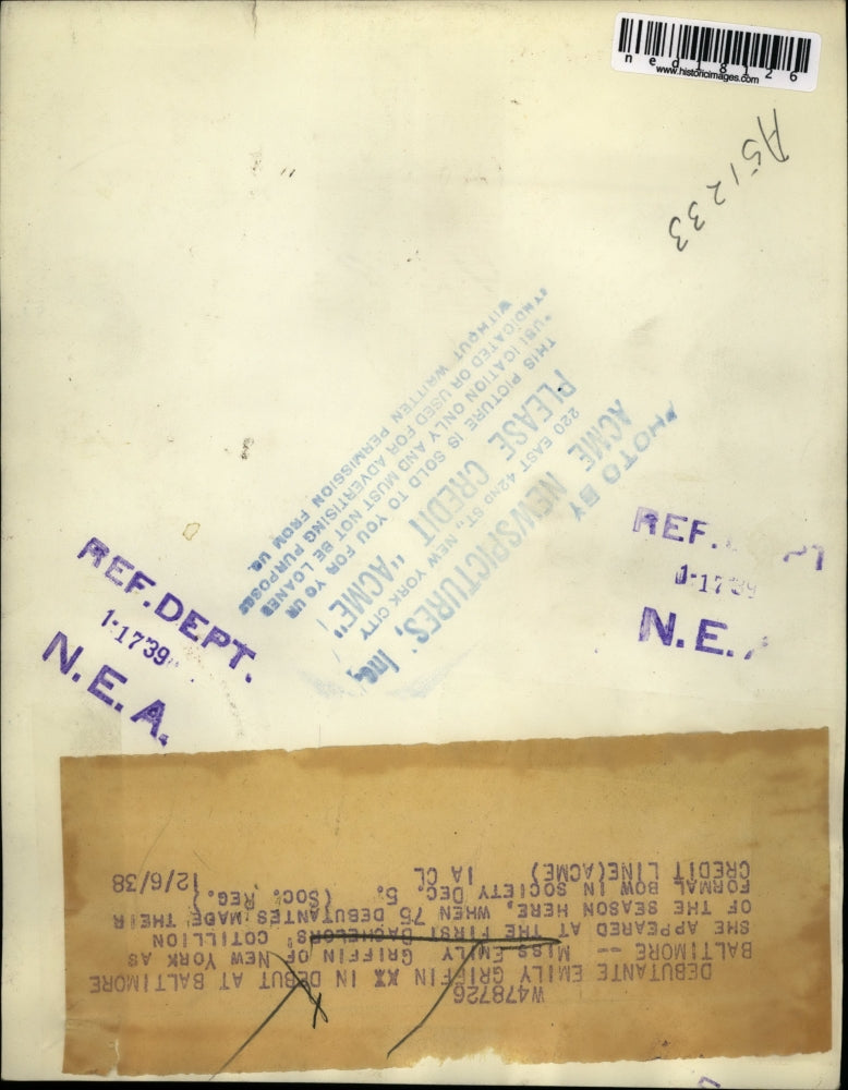 1938 Press Photo Baltimore MD Emily Griffin at Cotillion ball