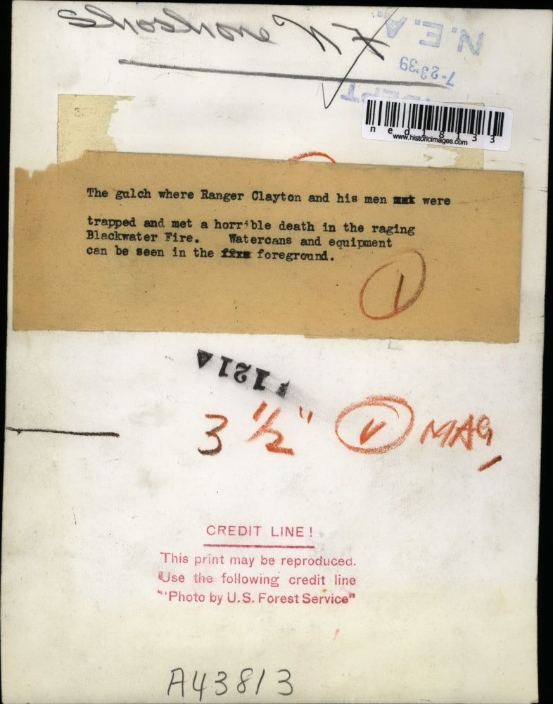 1939 Press Photo Gulch where Ranger Clayton & men were trapped in a fire