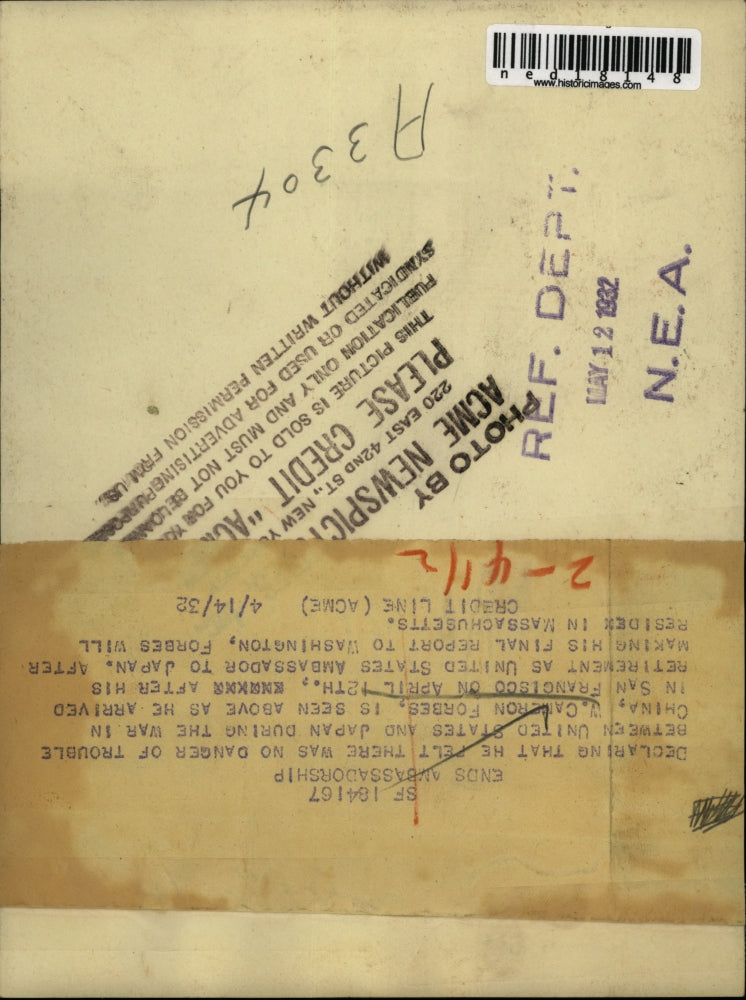 1932 Press Photo W Cameron Forbes former US Amb to Japan