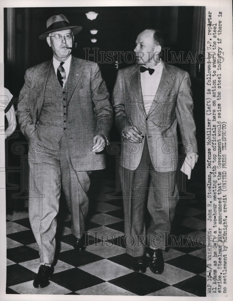 1952 Press Photo John Steelman, defense mobilizer is followed by U.P. reporter